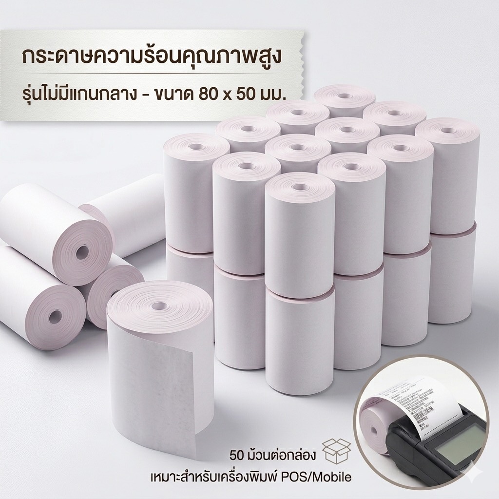 กระดาษความร้อน 80x50mm. จำนวน1ม้วน - RINOSTEEL